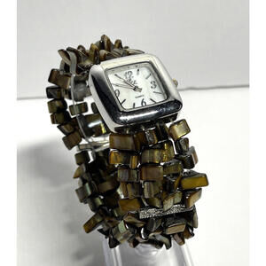 Colleen Lopez CL Watch Mother of Pearl Face Amber Chip Bracelet #KB1193 New Batt